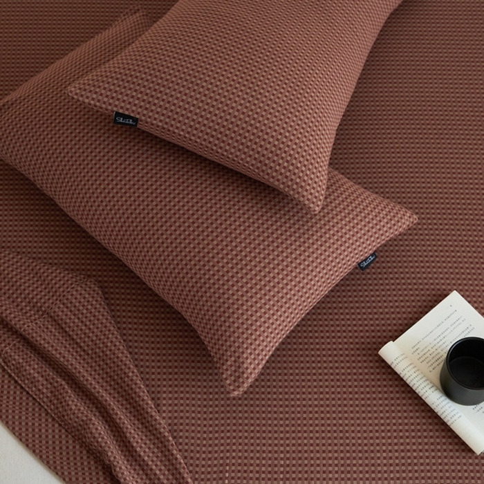 91家纺网 家纺一手货源 找家纺 2025新款A类全棉色织双层纱单床笠 格林-烟红