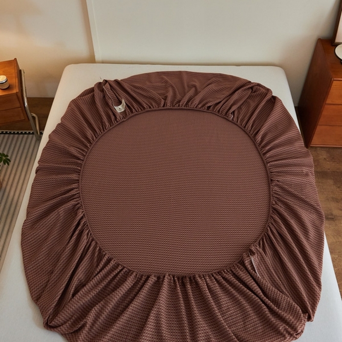 91家纺网 家纺一手货源 找家纺 2025新款A类全棉色织双层纱单床笠 格林-烟红