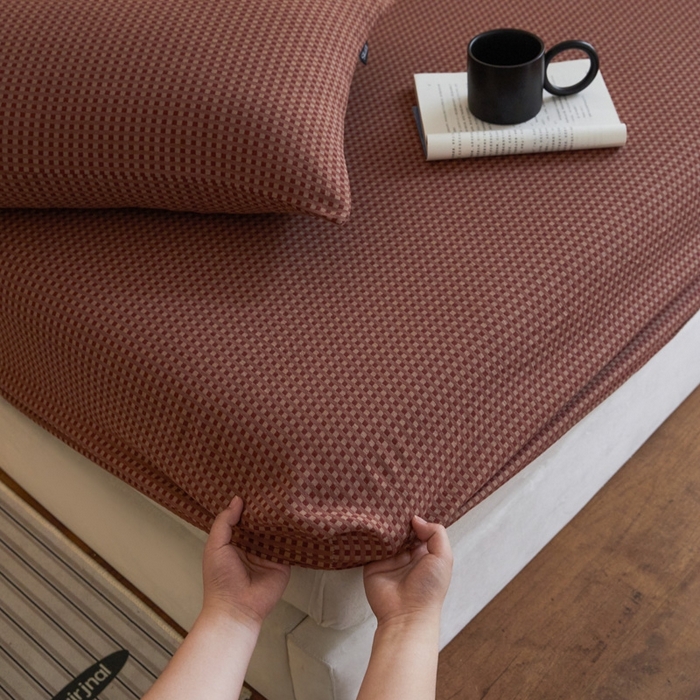 2025新款A类全棉色织双层纱单床笠 格林-烟红