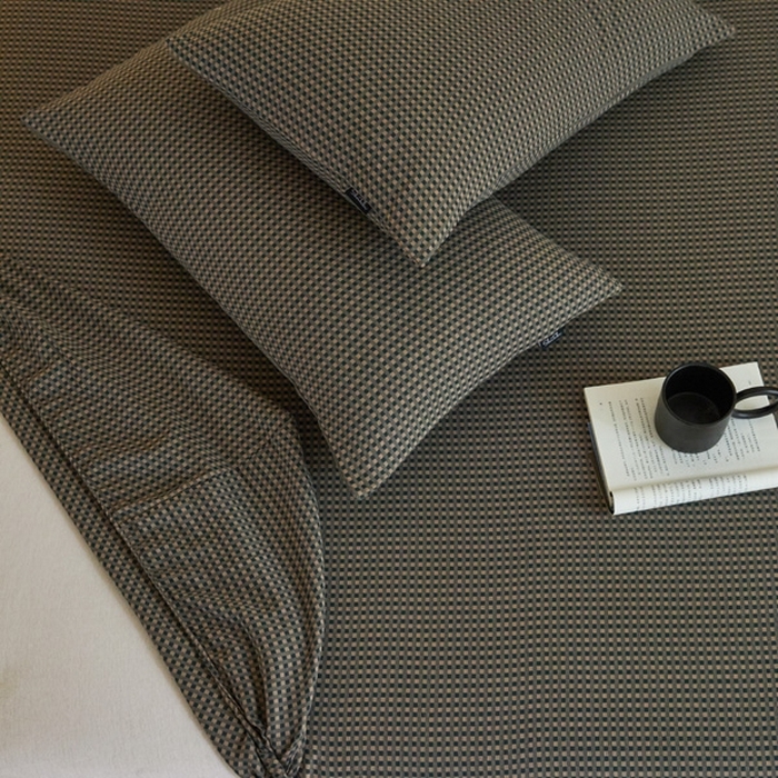 91家纺网 家纺一手货源 找家纺 2025新款A类全棉色织双层纱单床笠 格林-烟灰