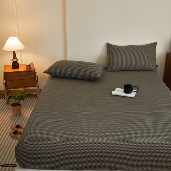 91家纺网 家纺一手货源 找家纺 2025新款A类全棉色织双层纱单床笠 格林-烟灰