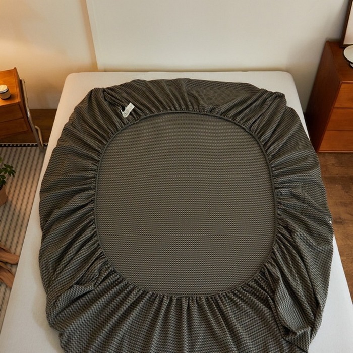 91家纺网 家纺一手货源 找家纺 2025新款A类全棉色织双层纱单床笠 格林-烟灰