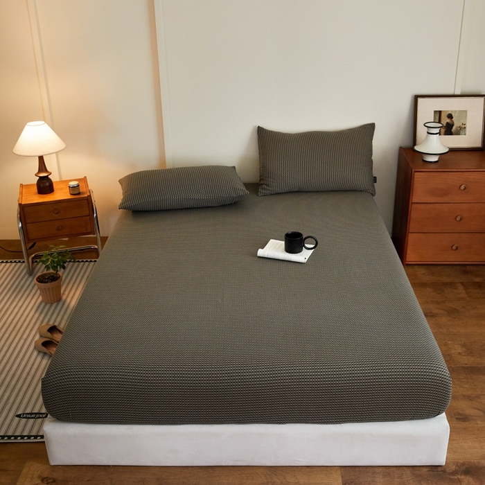 91家纺网 家纺一手货源 找家纺 2025新款A类全棉色织双层纱单床笠 格林-烟灰