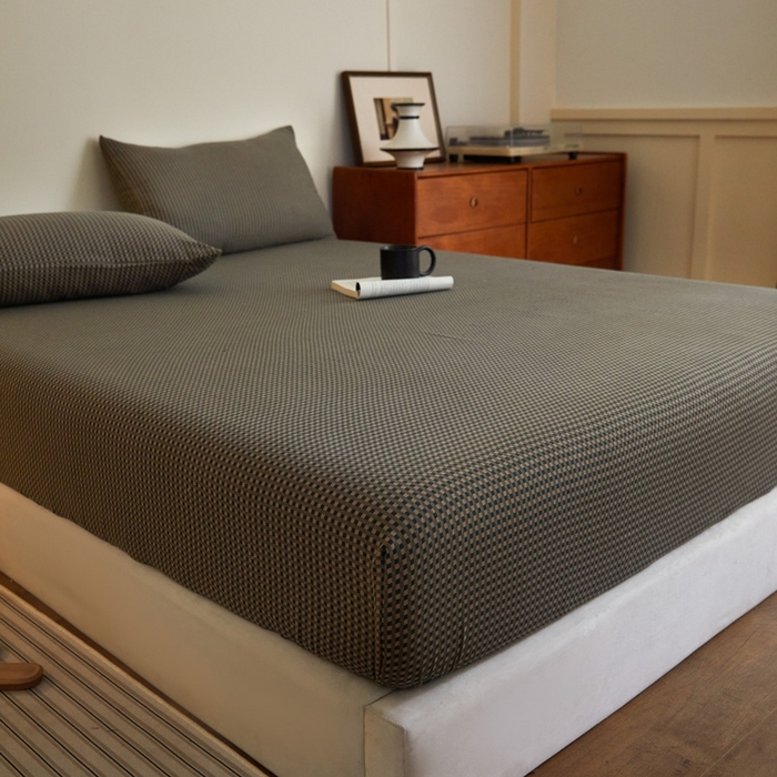 91家纺网 家纺一手货源 找家纺 2025新款A类全棉色织双层纱单床笠 格林-烟灰