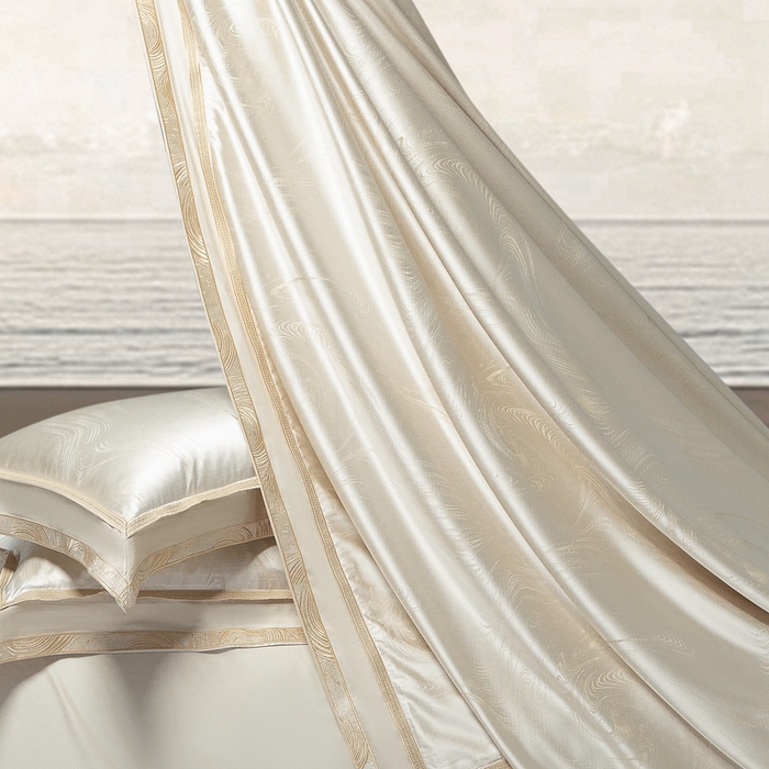 91家纺网 家纺一手货源 找家纺 （总）高大尚婚庆馆  2025新款长绒棉高精密臻丝缎四件套-鎏金岁月