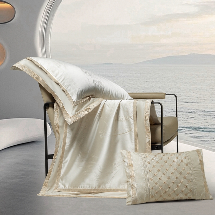 91家纺网 家纺一手货源 找家纺 （总）高大尚婚庆馆  2025新款长绒棉高精密臻丝缎四件套-鎏金岁月