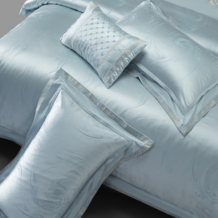 91家纺网 家纺一手货源 找家纺 高大尚婚庆馆  2025新款长绒棉高精密臻丝缎四件套-鎏金岁月 水晶兰