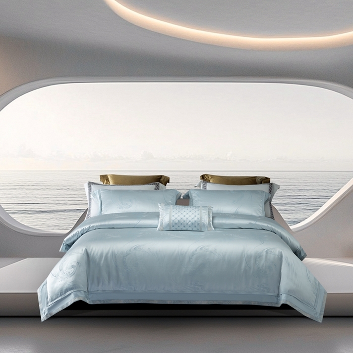 91家纺网 家纺一手货源 找家纺 高大尚婚庆馆  2025新款长绒棉高精密臻丝缎四件套-鎏金岁月 水晶兰