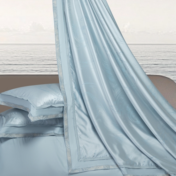 91家纺网 家纺一手货源 找家纺 高大尚婚庆馆  2025新款长绒棉高精密臻丝缎四件套-鎏金岁月 水晶兰