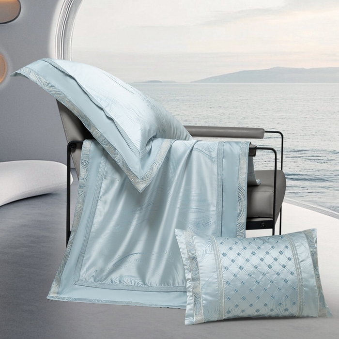 91家纺网 家纺一手货源 找家纺 高大尚婚庆馆  2025新款长绒棉高精密臻丝缎四件套-鎏金岁月 水晶兰