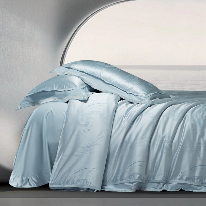 91家纺网 家纺一手货源 找家纺 高大尚婚庆馆  2025新款长绒棉高精密臻丝缎四件套-鎏金岁月 水晶兰