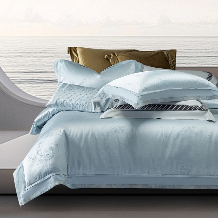 91家纺网 家纺一手货源 找家纺 高大尚婚庆馆  2025新款长绒棉高精密臻丝缎四件套-鎏金岁月 水晶兰