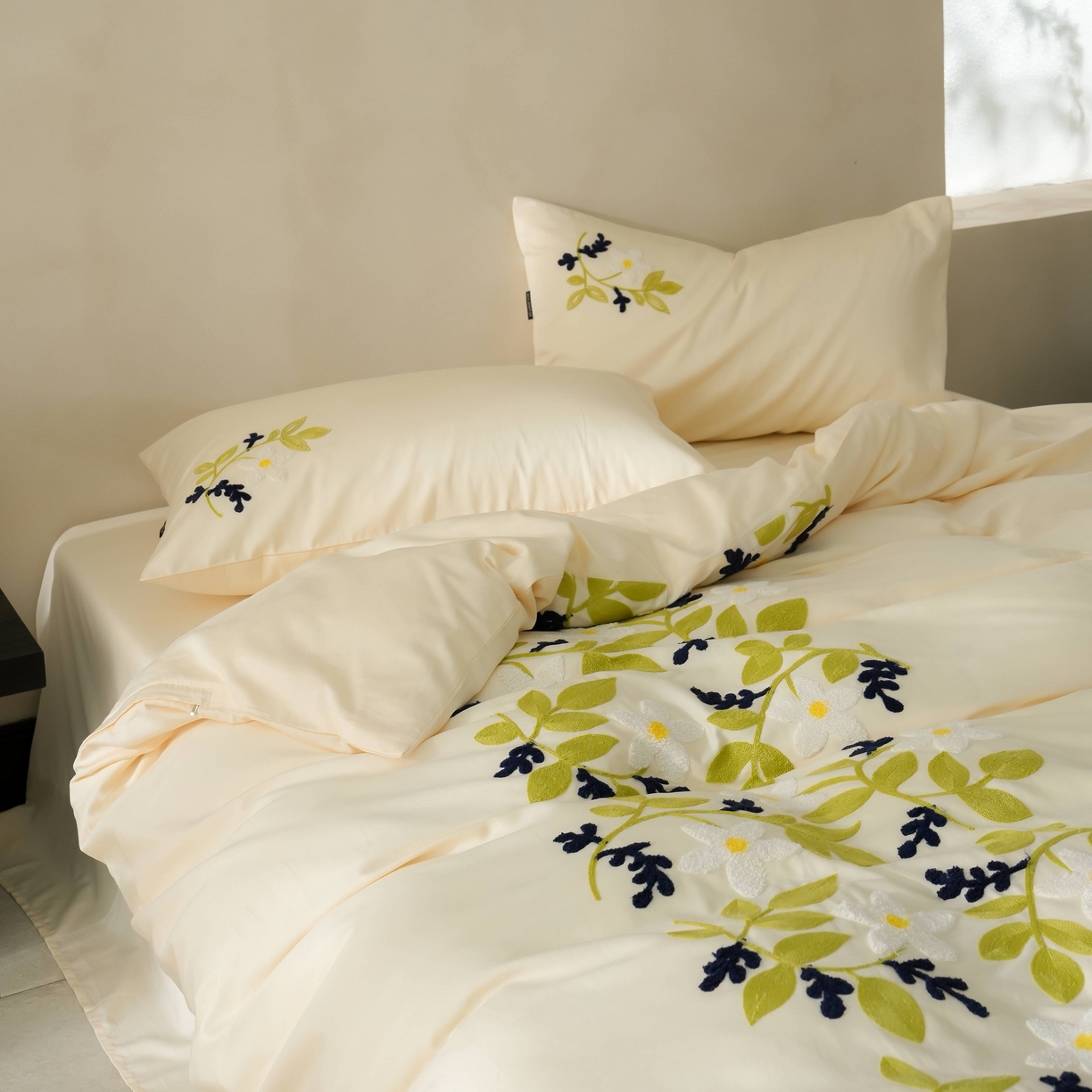 91家纺网 家纺一手货源 找家纺 （总）秀色家纺 2025新款小清新60s长绒棉四件套纯棉全棉毛巾绣被套床单轻奢床品-网红风