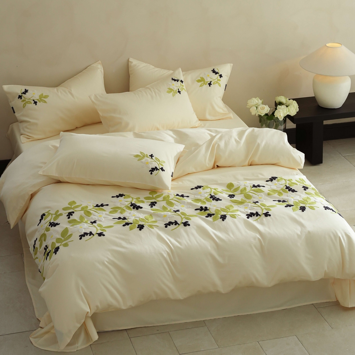 91家纺网 家纺一手货源 找家纺 （总）秀色家纺 2025新款小清新60s长绒棉四件套纯棉全棉毛巾绣被套床单轻奢床品-网红风