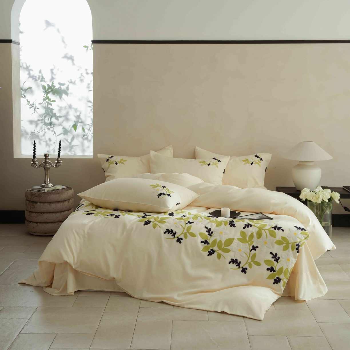 91家纺网 家纺一手货源 找家纺 （总）秀色家纺 2025新款小清新60s长绒棉四件套纯棉全棉毛巾绣被套床单轻奢床品-网红风