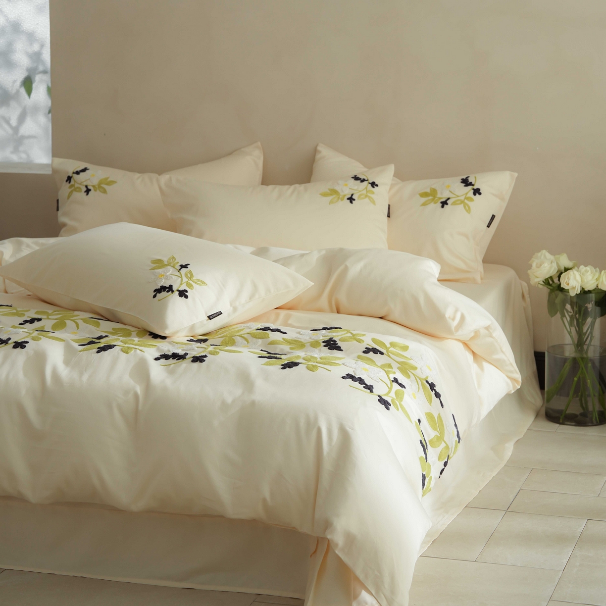 91家纺网 家纺一手货源 找家纺 （总）秀色家纺 2025新款小清新60s长绒棉四件套纯棉全棉毛巾绣被套床单轻奢床品-网红风