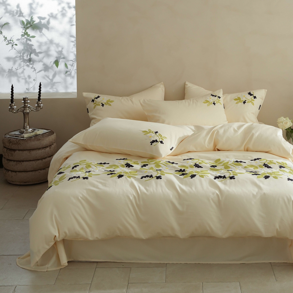 91家纺网 家纺一手货源 找家纺 （总）秀色家纺 2025新款小清新60s长绒棉四件套纯棉全棉毛巾绣被套床单轻奢床品-网红风