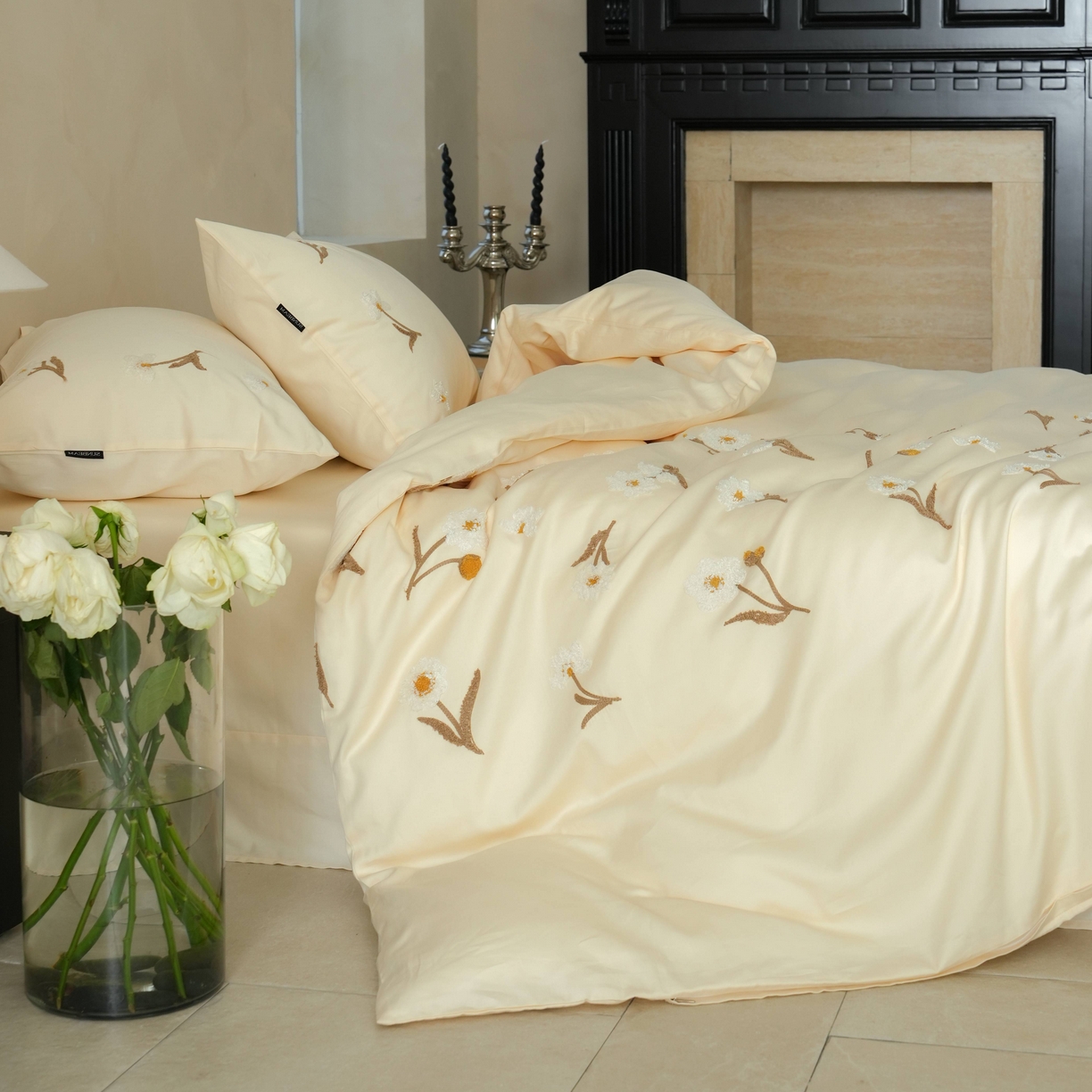 91家纺网 家纺一手货源 找家纺 秀色家纺 2025新款小清新60s长绒棉四件套纯棉全棉毛巾绣被套床单轻奢床品-网红风 小雏菊