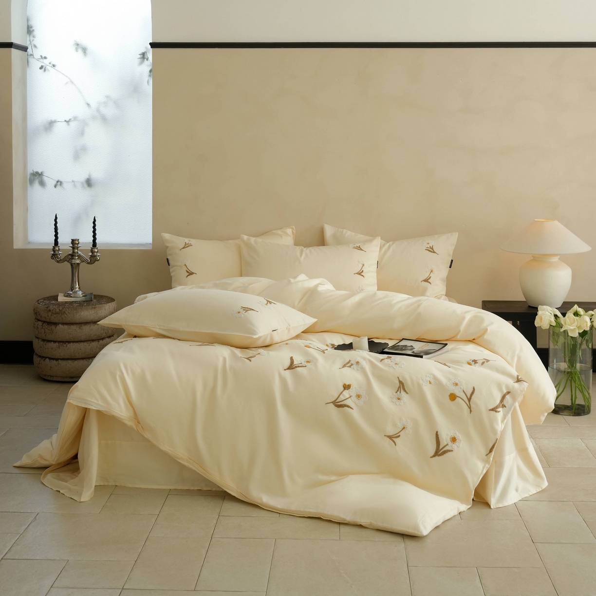 91家纺网 家纺一手货源 找家纺 秀色家纺 2025新款小清新60s长绒棉四件套纯棉全棉毛巾绣被套床单轻奢床品-网红风 小雏菊