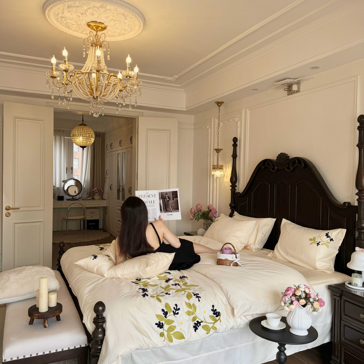 91家纺网 家纺一手货源 找家纺 （总）秀色家纺 2025新款小清新60s长绒棉四件套纯棉全棉毛巾绣被套床单轻奢床品-小红书实拍风