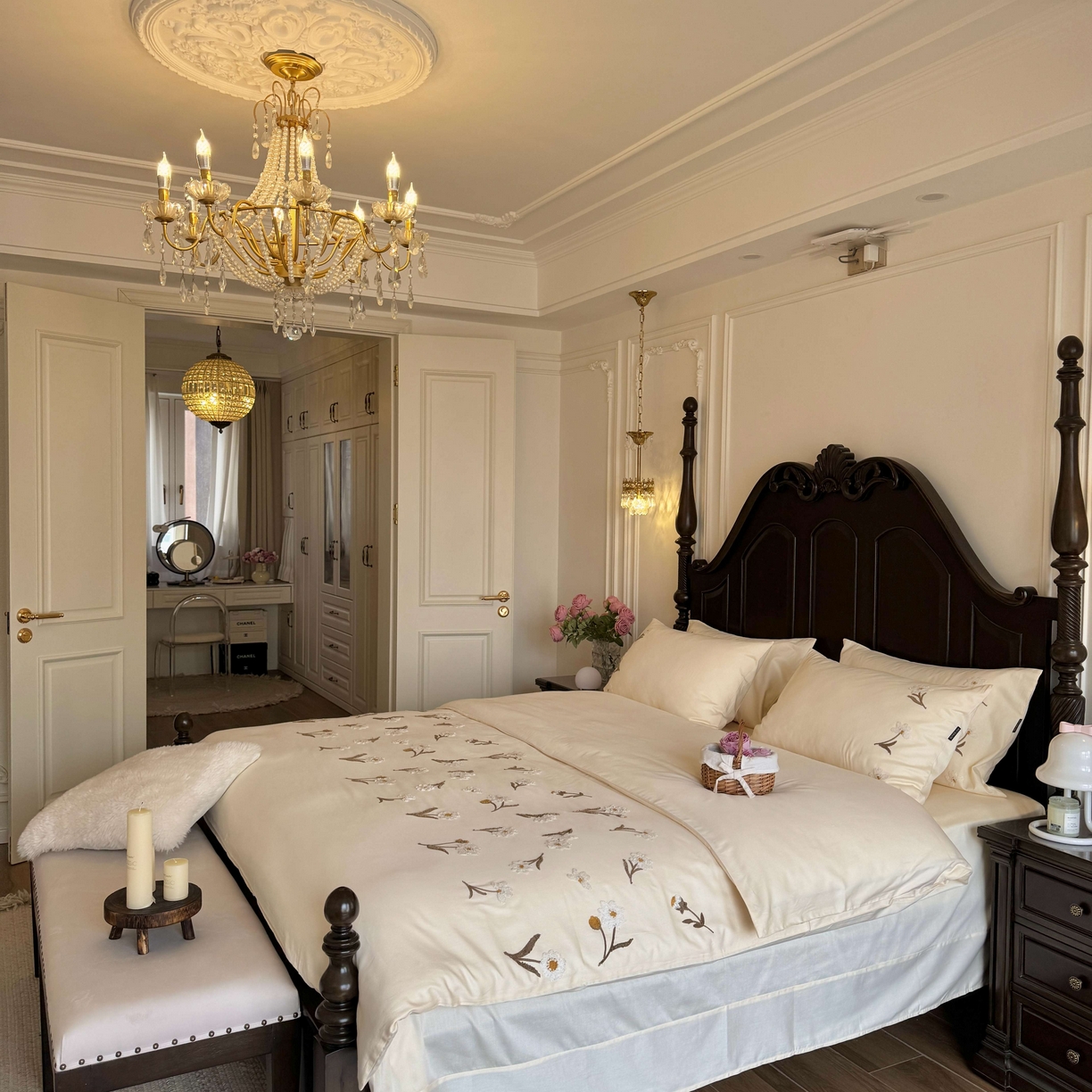 秀色家纺 2025新款小清新60s长绒棉四件套纯棉全棉毛巾绣被套床单轻奢床品-小红书实拍风 小雏菊