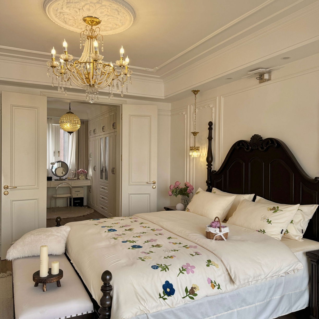 秀色家纺 2025新款小清新60s长绒棉四件套纯棉全棉毛巾绣被套床单轻奢床品-小红书实拍风 小苍兰