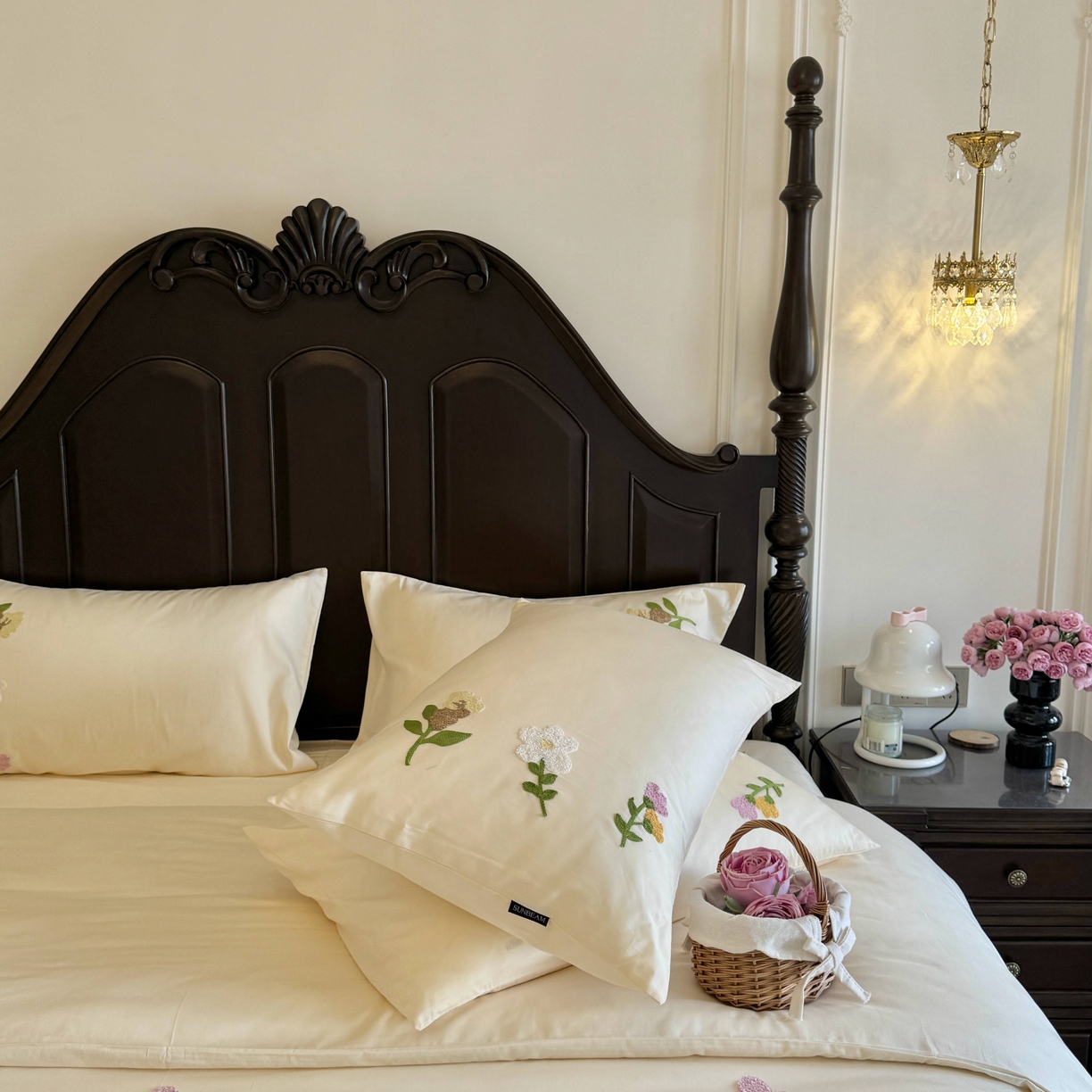 91家纺网 家纺一手货源 找家纺 秀色家纺 2025新款小清新60s长绒棉四件套纯棉全棉毛巾绣被套床单轻奢床品-小红书实拍风 小苍兰