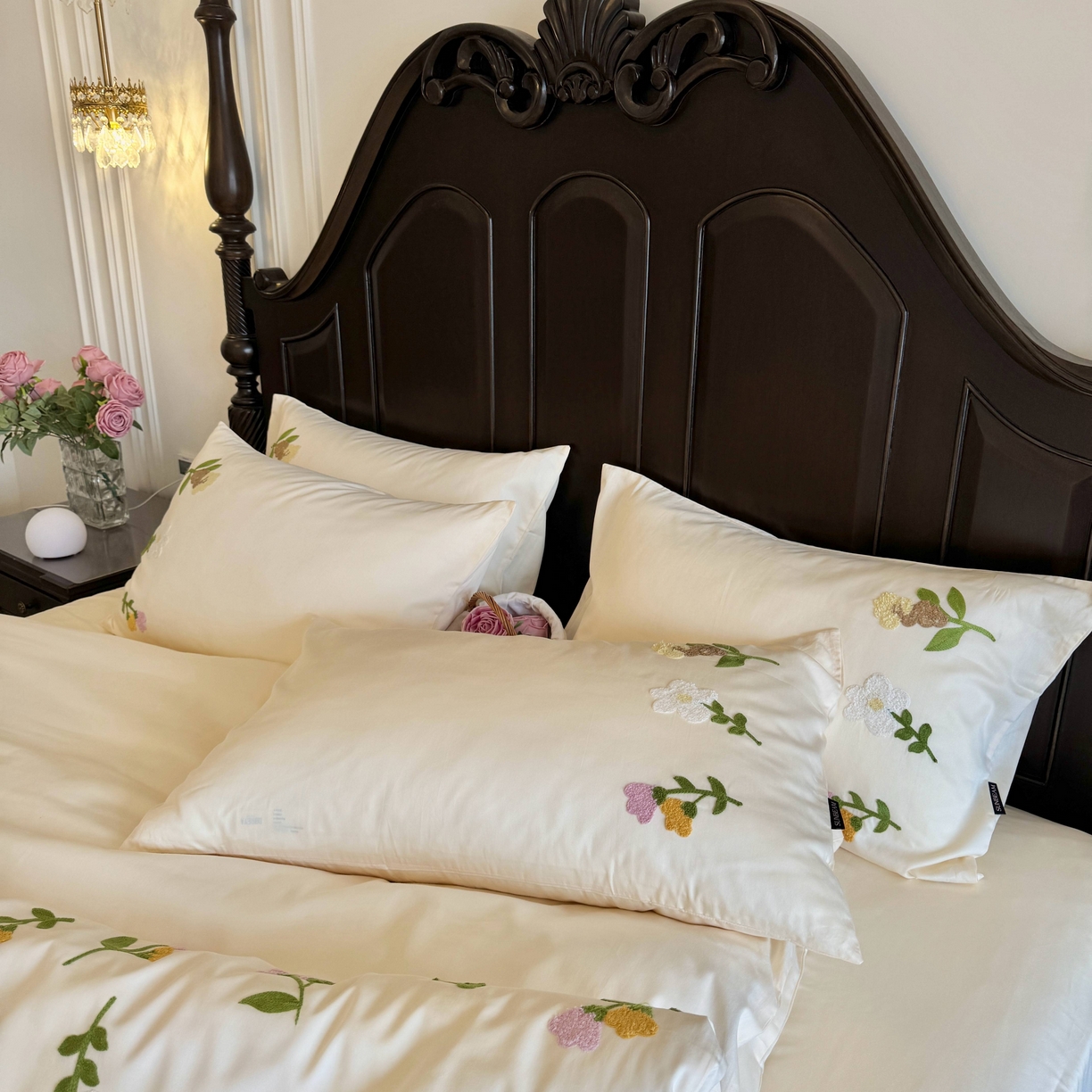 91家纺网 家纺一手货源 找家纺 秀色家纺 2025新款小清新60s长绒棉四件套纯棉全棉毛巾绣被套床单轻奢床品-小红书实拍风 小苍兰