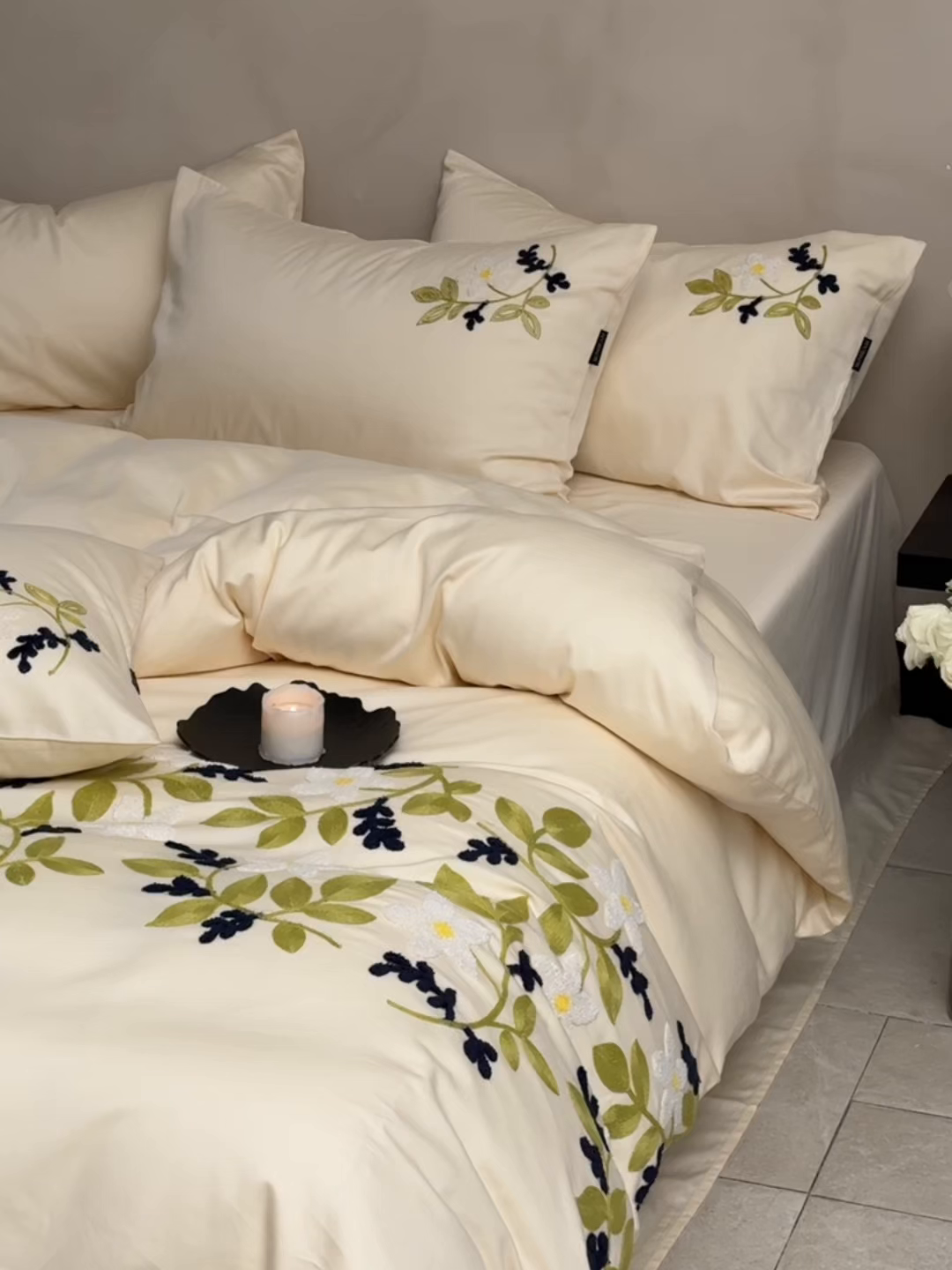 91家纺网 家纺一手货源 找家纺 （总）秀色家纺 2025新款小清新60s长绒棉四件套纯棉全棉毛巾绣被套床单轻奢床品-小红书实拍风