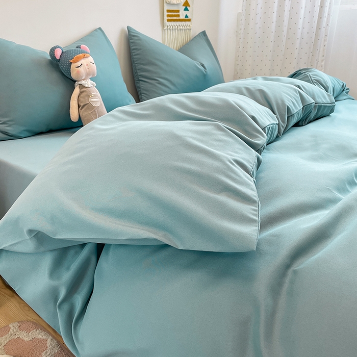 91家纺网 家纺一手货源 找家纺 悦织湾家纺 2025新款水洗棉亲肤纯色双拼AB版双面两用轻奢风床上用品四件套学生宿舍三件套 纯色墨兰