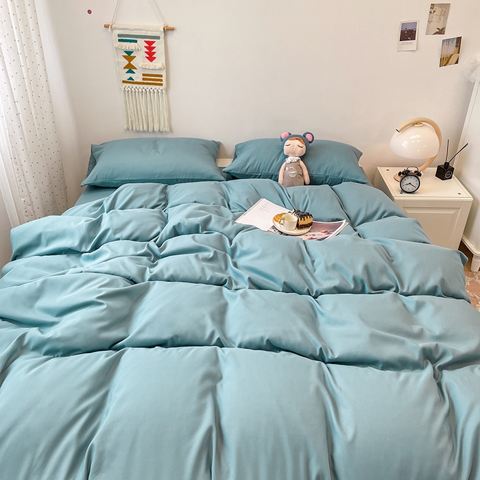 91家纺网 家纺一手货源 找家纺 悦织湾家纺 2025新款水洗棉亲肤纯色双拼AB版双面两用轻奢风床上用品四件套学生宿舍三件套 纯色墨兰