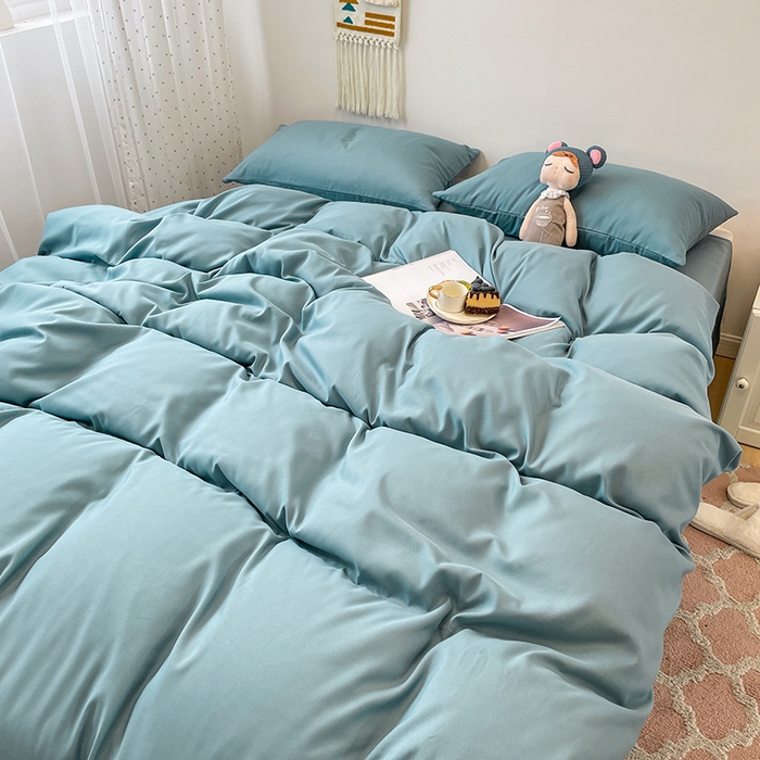 91家纺网 家纺一手货源 找家纺 悦织湾家纺 2025新款水洗棉亲肤纯色双拼AB版双面两用轻奢风床上用品四件套学生宿舍三件套 纯色墨兰