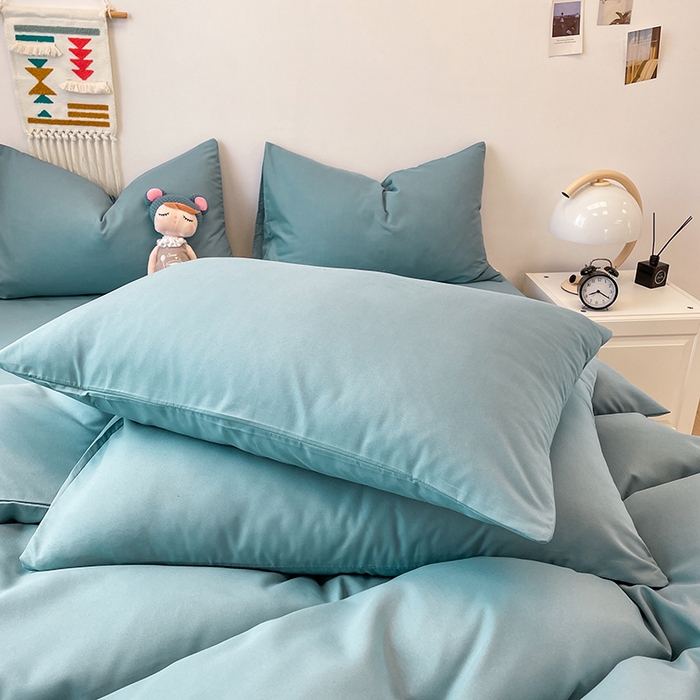 91家纺网 家纺一手货源 找家纺 悦织湾家纺 2025新款水洗棉亲肤纯色双拼AB版双面两用轻奢风床上用品四件套学生宿舍三件套 纯色墨兰