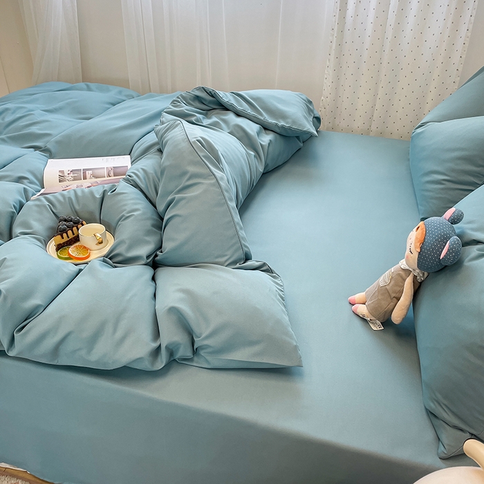 91家纺网 家纺一手货源 找家纺 悦织湾家纺 2025新款水洗棉亲肤纯色双拼AB版双面两用轻奢风床上用品四件套学生宿舍三件套 纯色墨兰