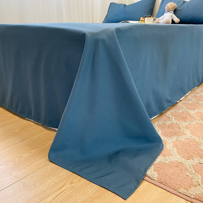 91家纺网 家纺一手货源 找家纺 悦织湾家纺 2025新款水洗棉亲肤纯色双拼AB版双面两用轻奢风床上用品四件套学生宿舍三件套 纯色宝蓝