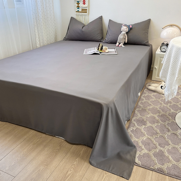 91家纺网 家纺一手货源 找家纺 悦织湾家纺 2025新款水洗棉亲肤纯色双拼AB版双面两用轻奢风床上用品四件套学生宿舍三件套 纯色浅灰