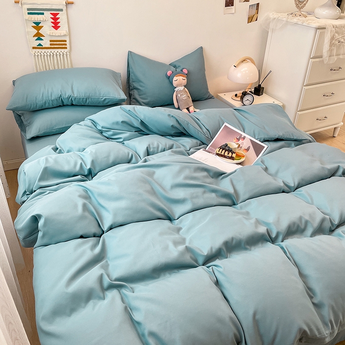 91家纺网 家纺一手货源 找家纺 悦织湾家纺 2025新款水洗棉亲肤纯色双拼AB版双面两用轻奢风床上用品四件套学生宿舍三件套 纯色墨兰