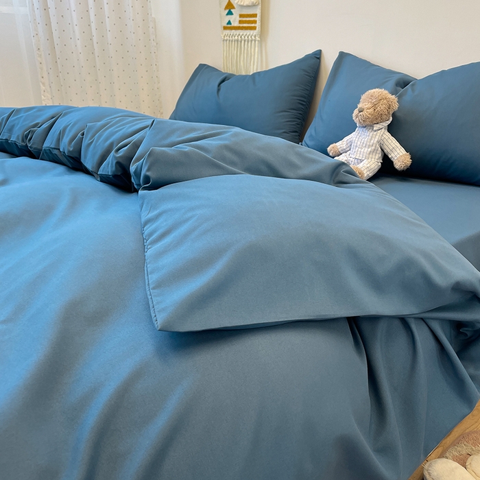 悦织湾家纺 2025新款水洗棉亲肤纯色双拼AB版双面两用轻奢风床上用品四件套学生宿舍三件套 纯色宝蓝