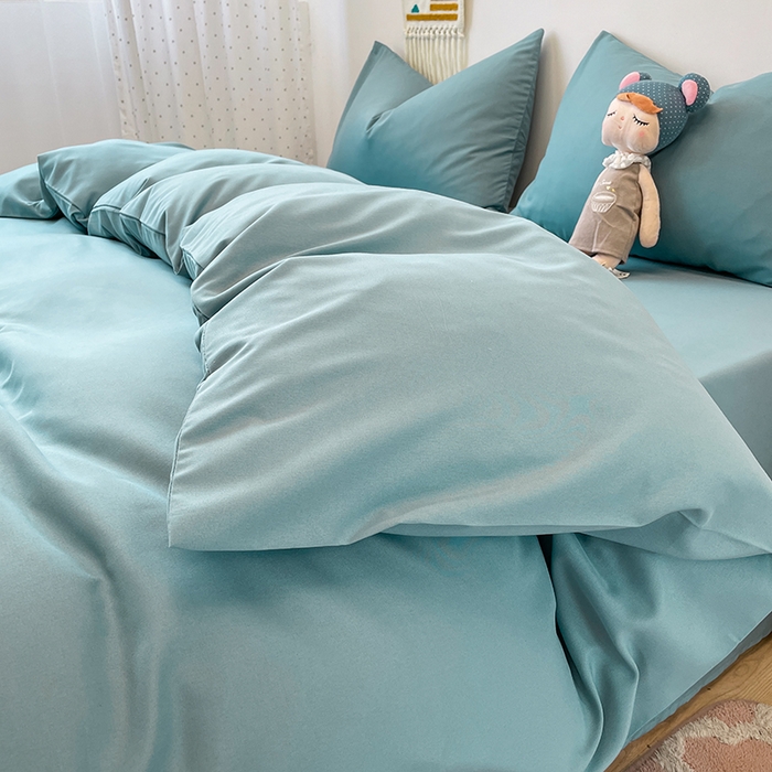悦织湾家纺 2025新款水洗棉亲肤纯色双拼AB版双面两用轻奢风床上用品四件套学生宿舍三件套 纯色墨兰