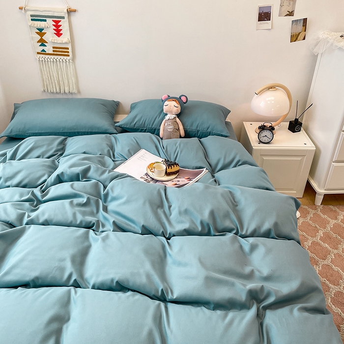 91家纺网 家纺一手货源 找家纺 悦织湾家纺 2025新款水洗棉亲肤纯色双拼AB版双面两用轻奢风床上用品四件套学生宿舍三件套 纯色墨兰