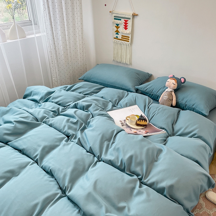 91家纺网 家纺一手货源 找家纺 悦织湾家纺 2025新款水洗棉亲肤纯色双拼AB版双面两用轻奢风床上用品四件套学生宿舍三件套 纯色墨兰