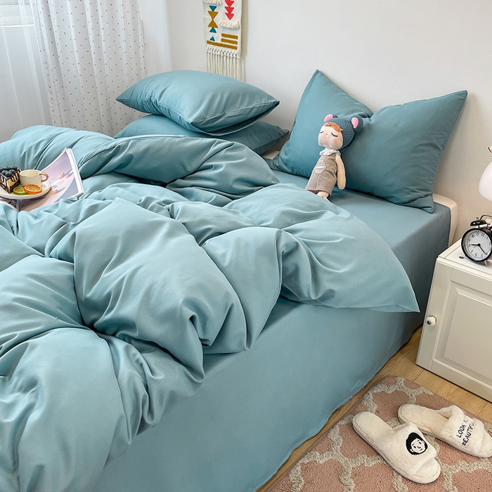 91家纺网 家纺一手货源 找家纺 悦织湾家纺 2025新款水洗棉亲肤纯色双拼AB版双面两用轻奢风床上用品四件套学生宿舍三件套 纯色墨兰