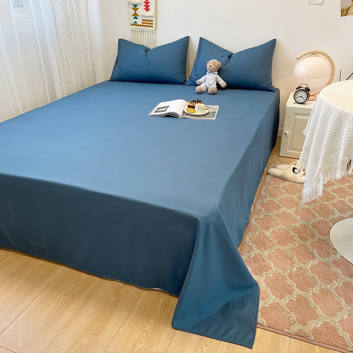 91家纺网 家纺一手货源 找家纺 悦织湾家纺 2025新款水洗棉亲肤纯色双拼AB版双面两用轻奢风床上用品四件套学生宿舍三件套 纯色宝蓝