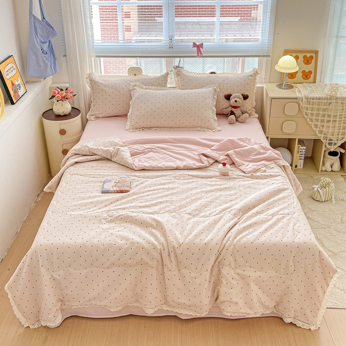 91家纺网 家纺一手货源 找家纺 一比一家纺 2025新款云感皱皱纱全棉花边款夏被四件套【控价109元】 初恋