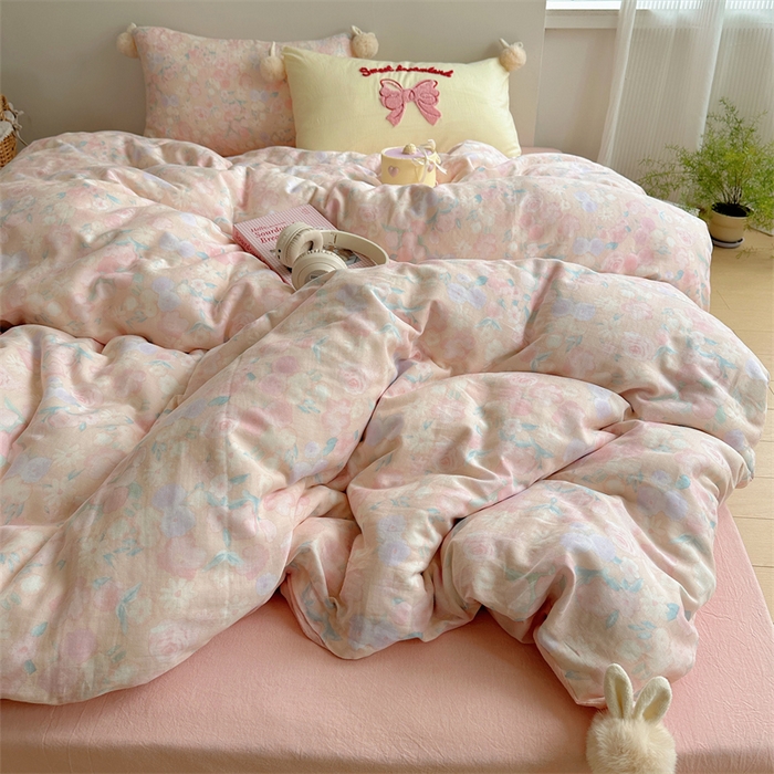 91家纺网 家纺一手货源 找家纺 （总）丽涵家纺 2025新款全棉纯棉双层纱色织水洗棉毛巾绣四件套