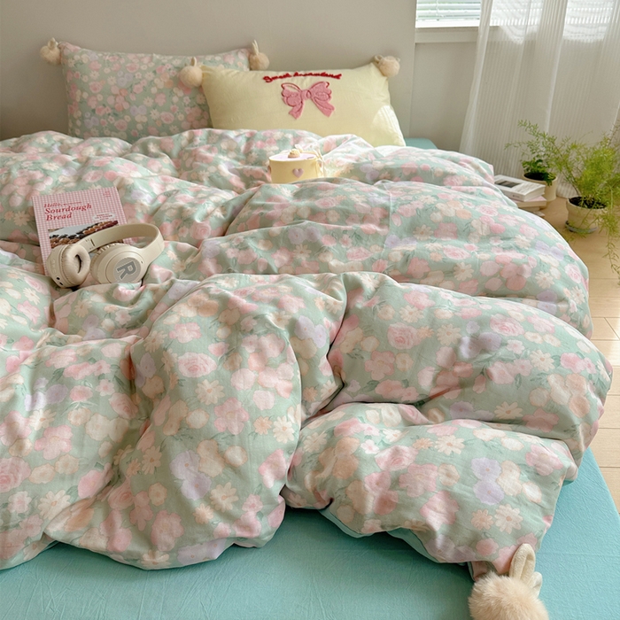 91家纺网 家纺一手货源 找家纺 （总）丽涵家纺 2025新款全棉纯棉双层纱色织水洗棉毛巾绣四件套