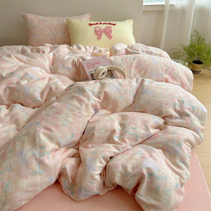 91家纺网 家纺一手货源 找家纺 （总）丽涵家纺 2025新款全棉纯棉双层纱色织水洗棉毛巾绣四件套