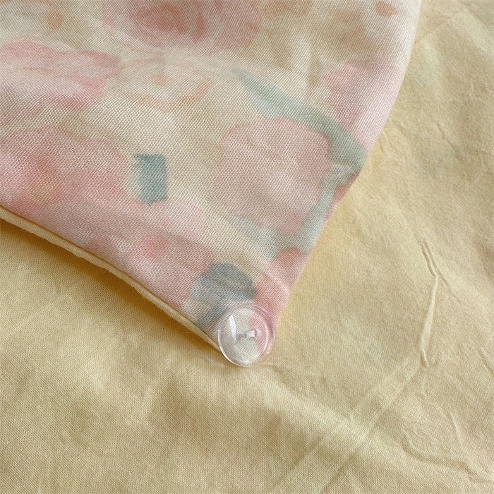 91家纺网 家纺一手货源 找家纺 丽涵家纺 2025新款全棉纯棉双层纱色织水洗棉毛巾绣四件套 花花兔-奶黄