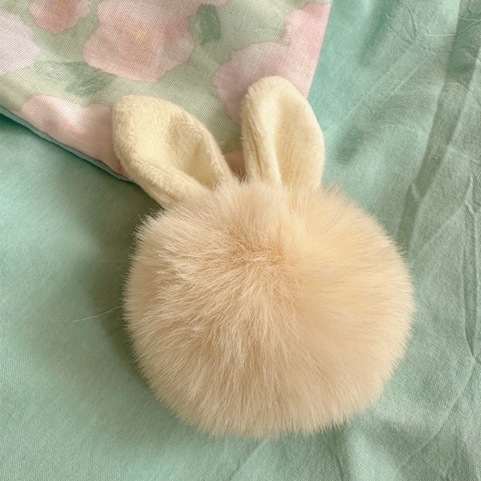 91家纺网 家纺一手货源 找家纺 丽涵家纺 2025新款全棉纯棉双层纱色织水洗棉毛巾绣四件套 球球款花花兔-豆绿