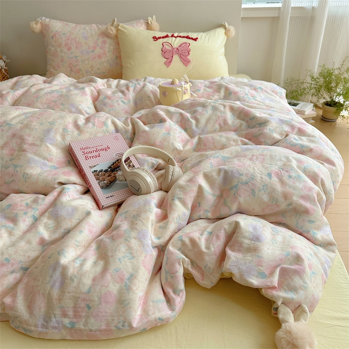 91家纺网 家纺一手货源 找家纺 （总）丽涵家纺 2025新款全棉纯棉双层纱色织水洗棉毛巾绣四件套